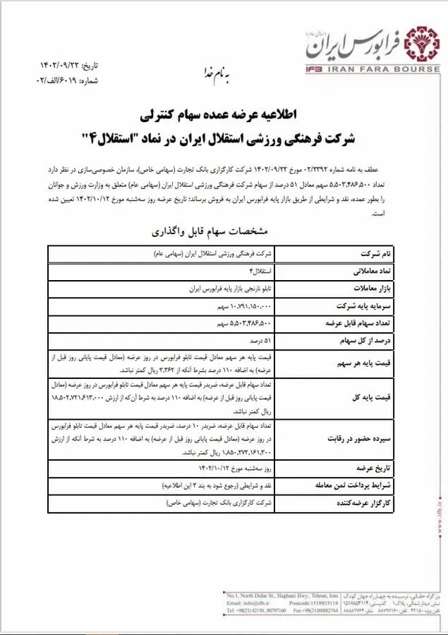 زمان فروش 51 درصد سهام استقلال و پرسپولیس مشخص شد زمان فروش 51 درصد سهام استقلال و پرسپولیس مشخص شد