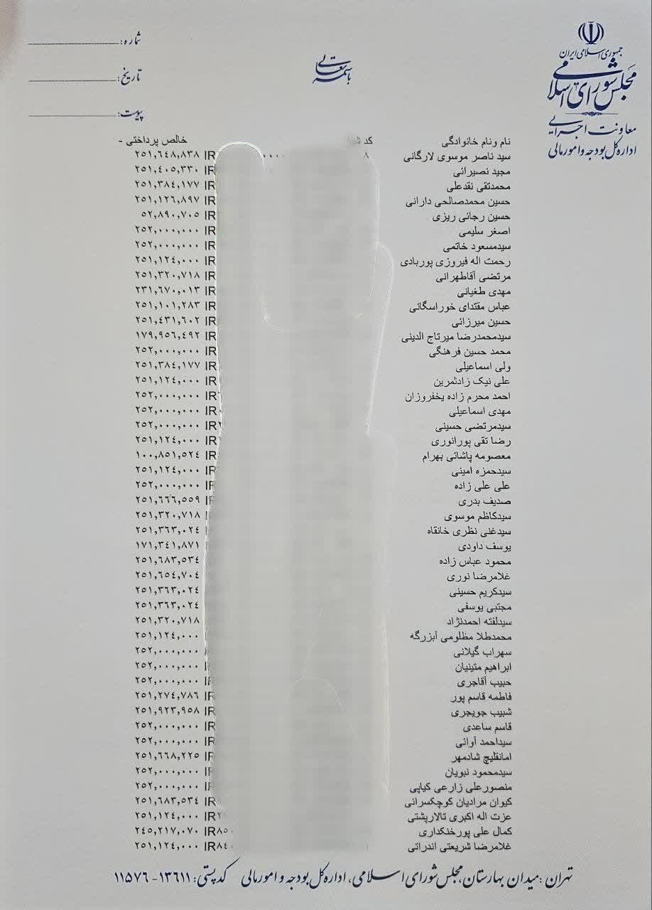 حقوق نمایندگان مجلس منتشر شد + جدول