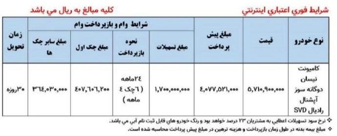 شرایط جدید فروش اقساطی وانت نیسان دوگانه سوز