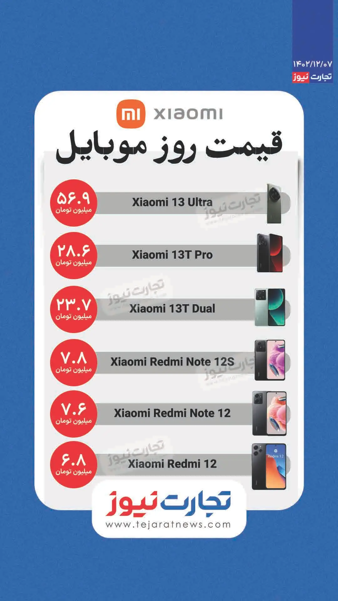 قیمت گوشی شیائومی امروز 16 اسفند 1402
