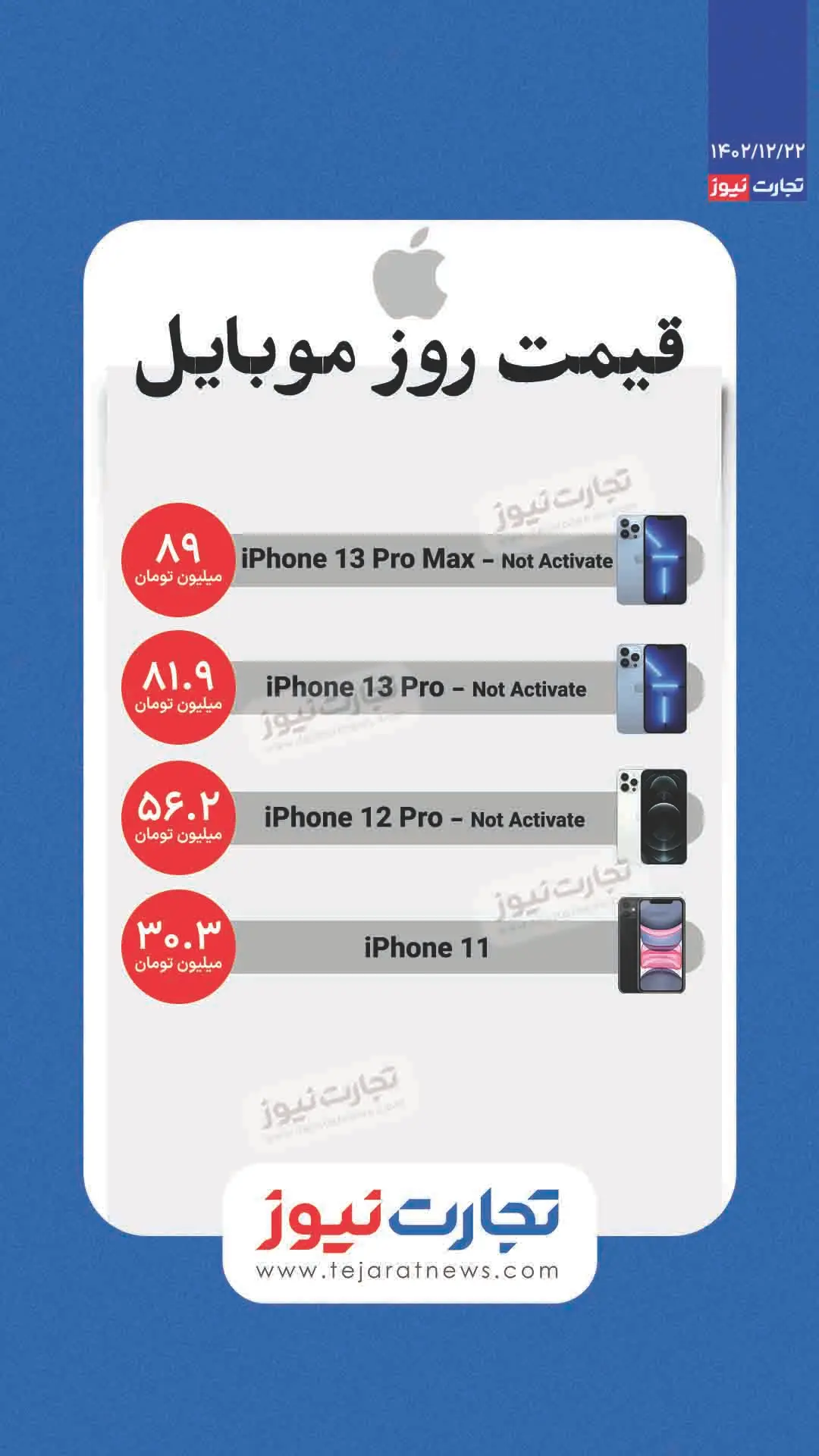 قیمت آیفون امروز 22 مارس 1402