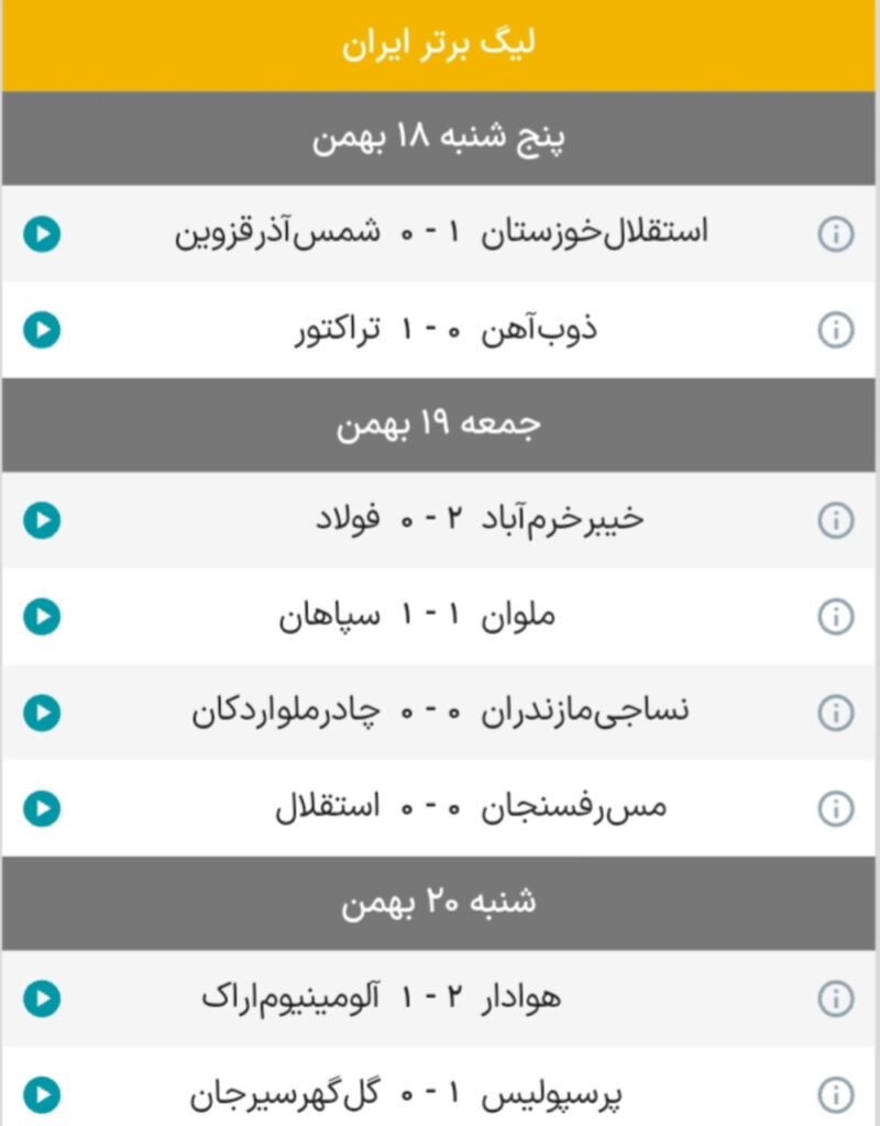 نتایج هفته نوزدهم جدول لیگ برتر+ جدول