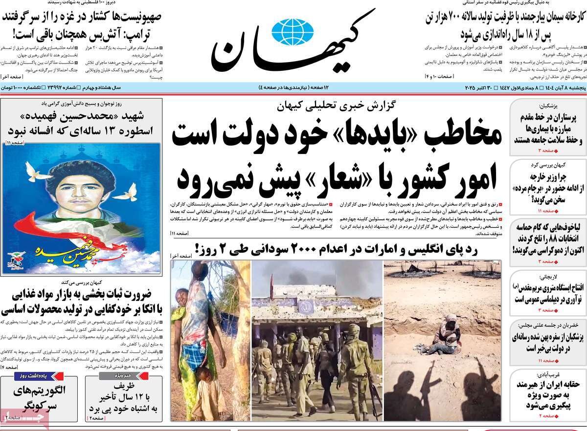 مخاطب بیضا خود حکومت است; امور کشور با شعار پیش نمی رود