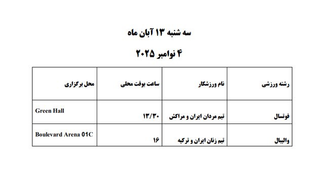 برنامه مسابقات ایران در بازی های کشورهای اسلامی