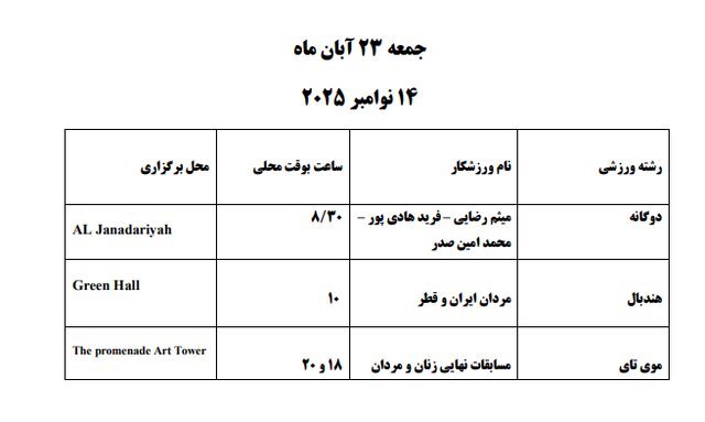 برنامه مسابقات ایران در بازی های کشورهای اسلامی