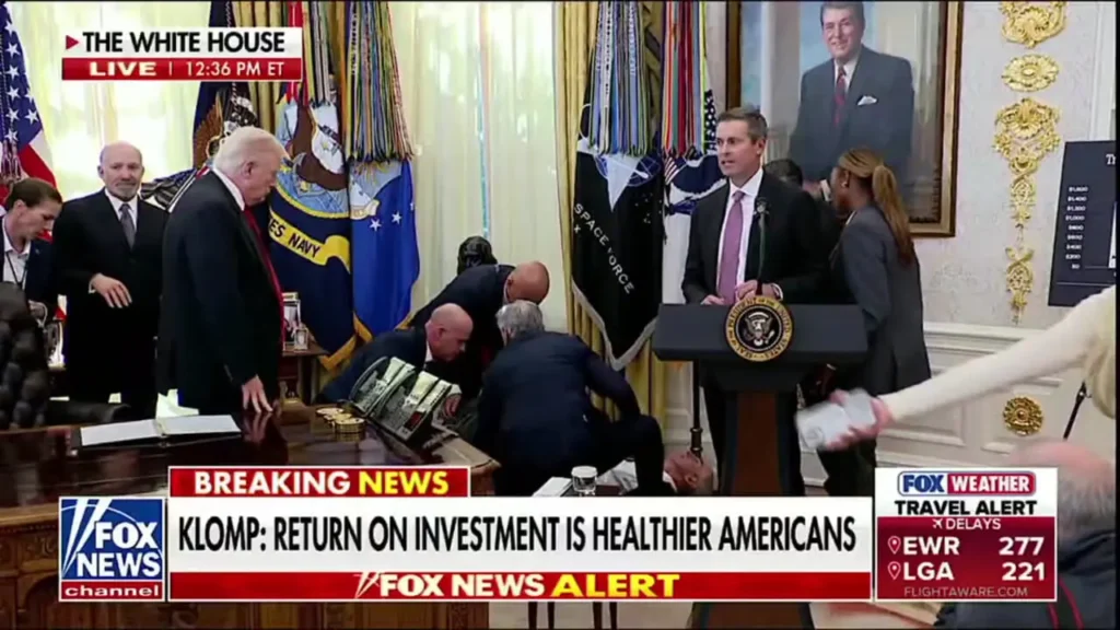 غش کردن یکی از مدیران اجرایی آمریکایی حین پخش زنده در اتاق ترامپ