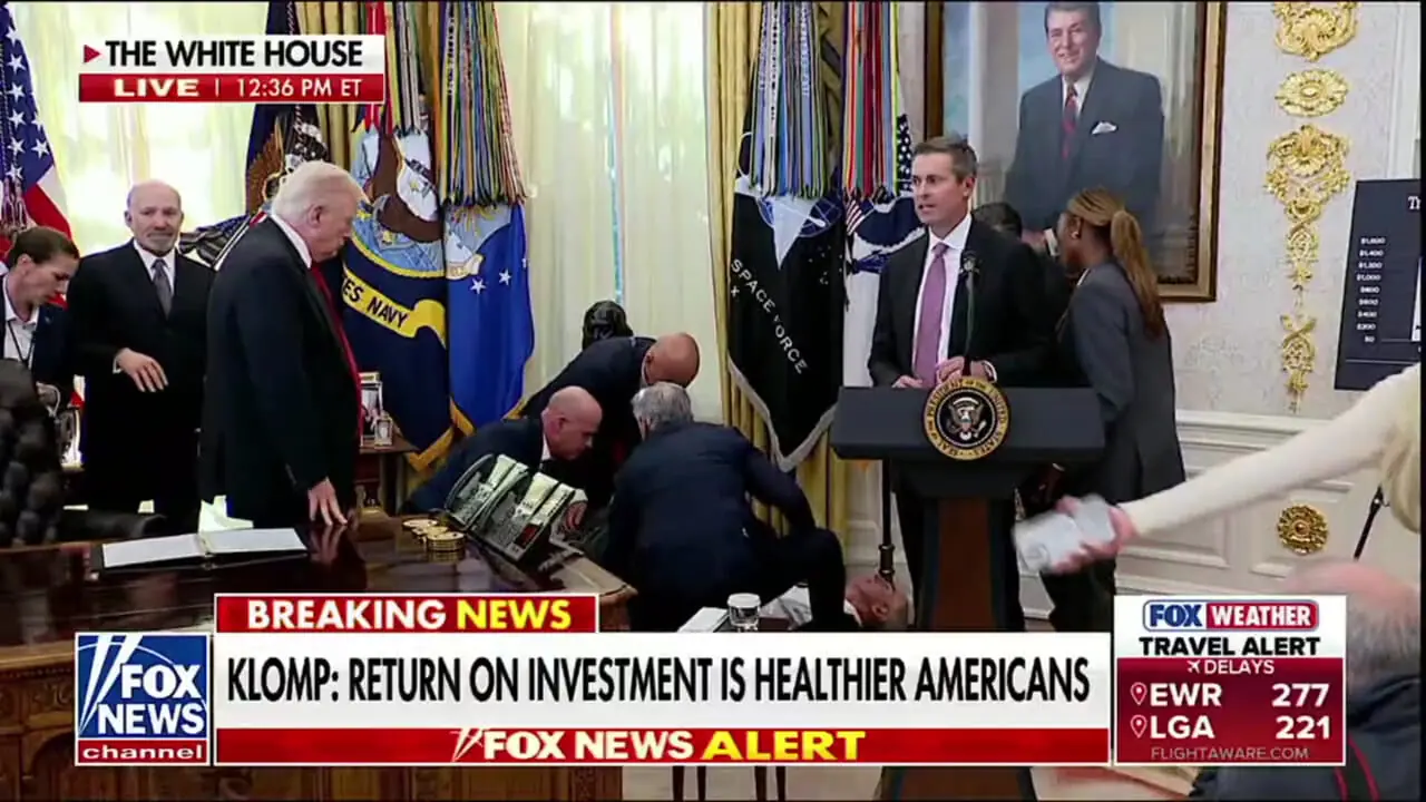 غش کردن یکی از مدیران اجرایی آمریکایی حین پخش زنده در اتاق ترامپ