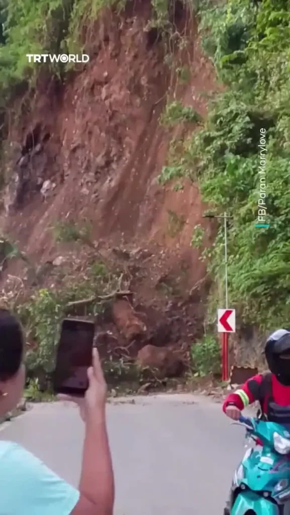 رانش وحشتناک زمین و مسدود شدن جاده در فیلیپین
