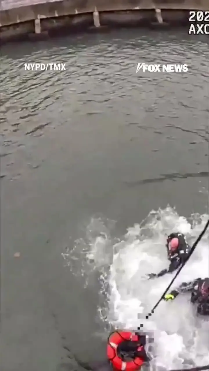 پلیس نیویورک فرد گرفتار در رودخانه یخ‌زده را نجات داد