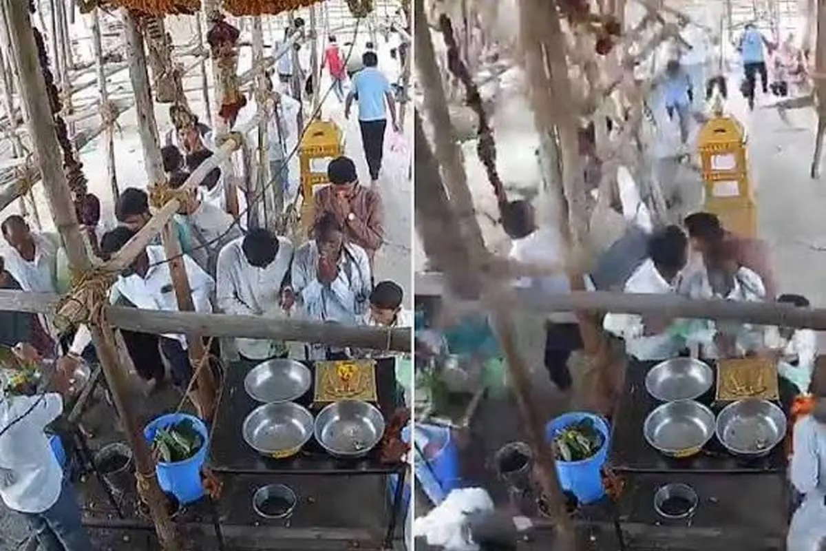 لحظه سقوط سقف معبد در حال ساخت روی سر مردم